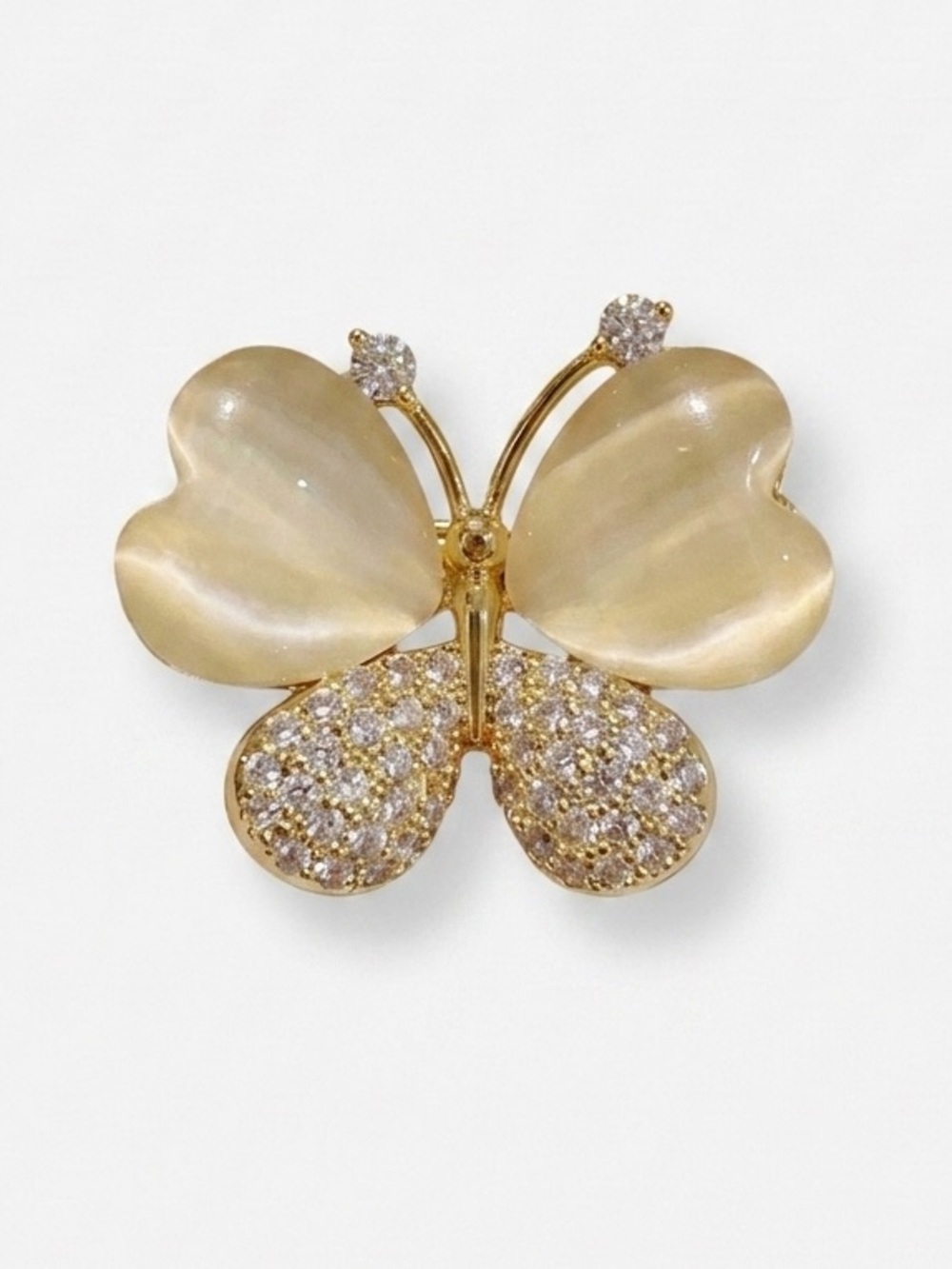Gold Tone Butterfly Pin Brooch with Mother-of-Pearl Wings